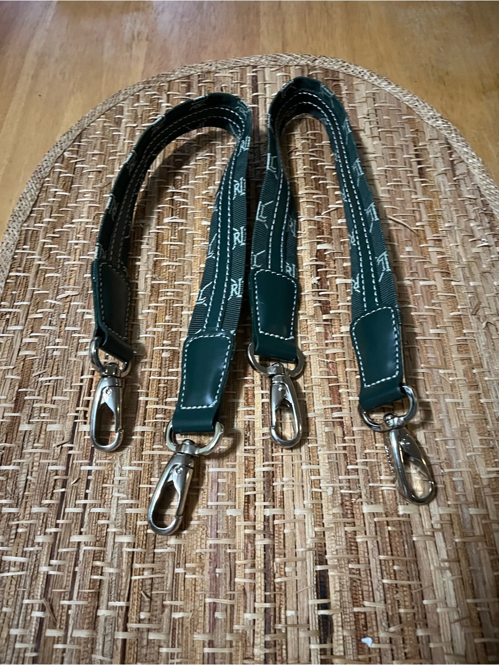 Ralph Lauren Dark Green Leather & Webbing Detachable Bag Straps - Set of 4